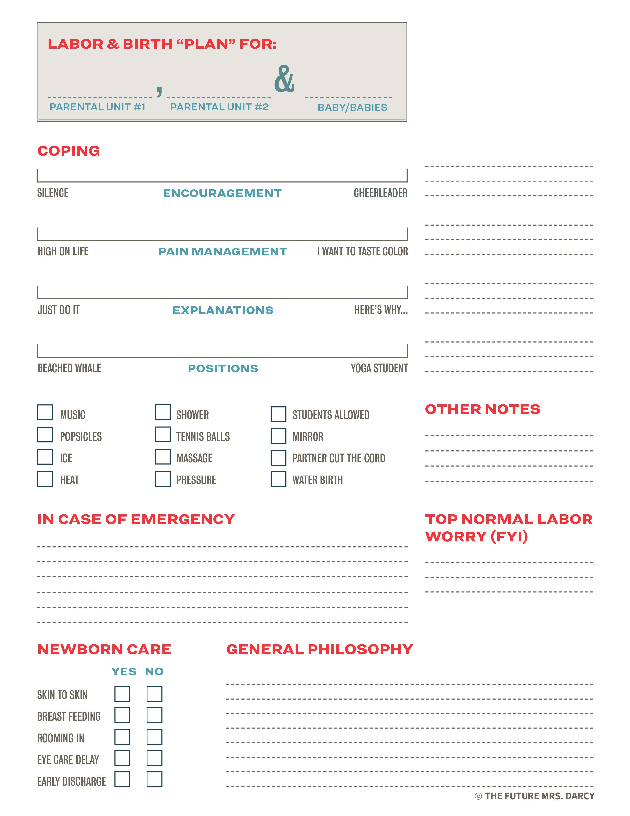 FREEBIE- Cool Mom Fill in the Blank Birth Plan