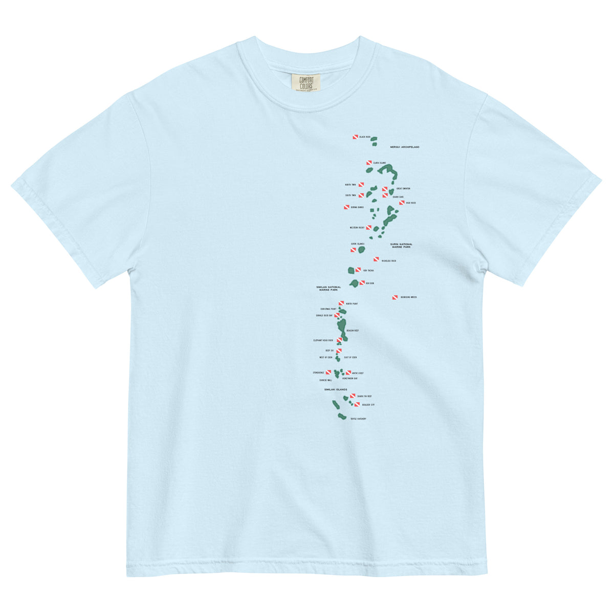 Thailand Similian Island scuba shirt in blue. Diving flags. 