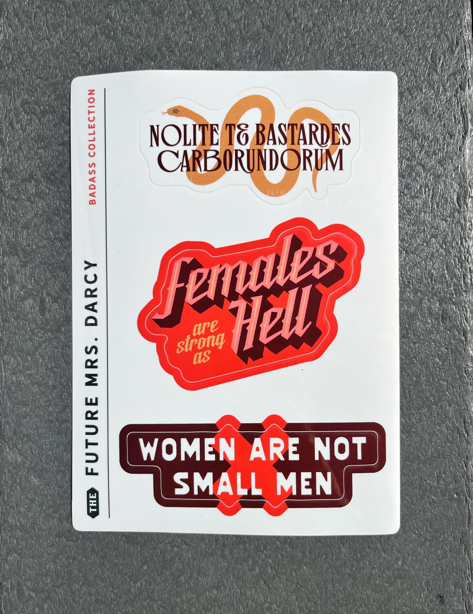 Sticker with text on a gray background