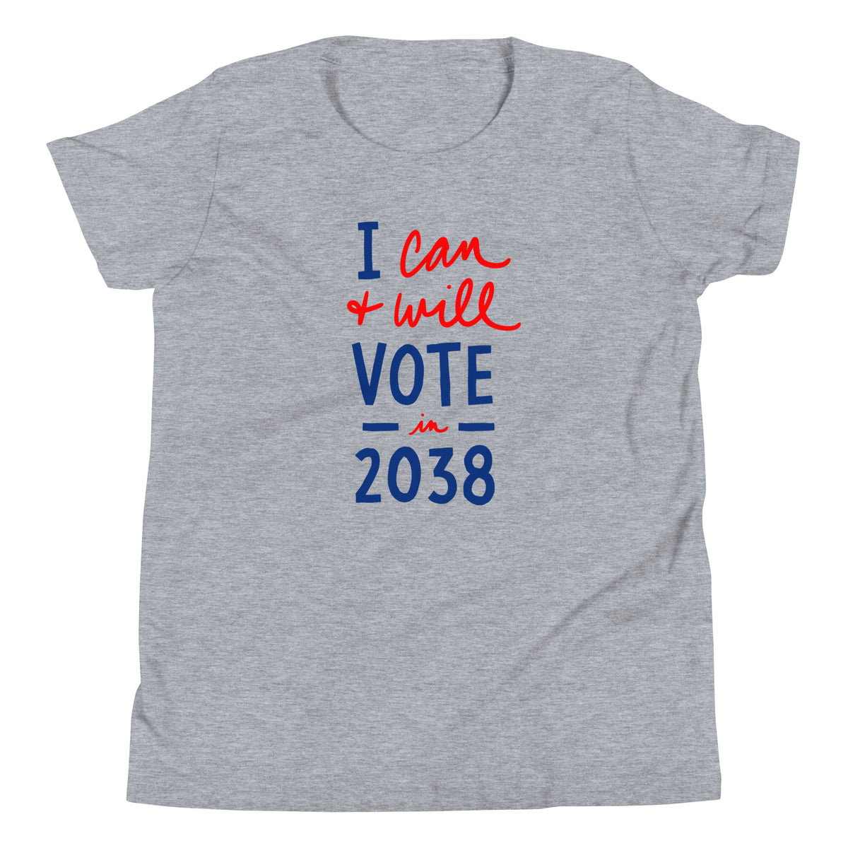 Youth Voting Shirt- I can and will vote in 2038 gray